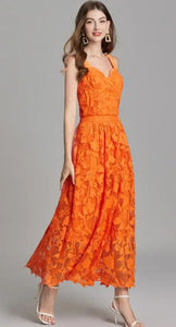 Summer Calling Orange Lace Midi Dress