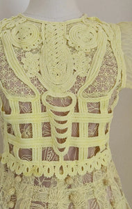 Flower Heavy Embroidery Lace Midi Dress - comes in yellow and white