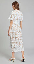 Load image into Gallery viewer, White Luxe and Lace Midi Dress with belt