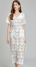 Load image into Gallery viewer, White Luxe and Lace Midi Dress with belt