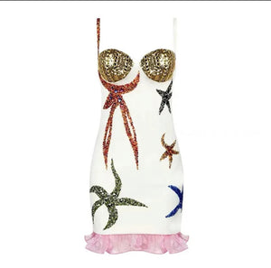 Star Fish Diamanté & Sequin Mini Dress