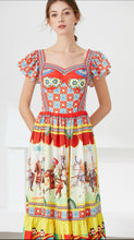 Load image into Gallery viewer, The flutter sleeve horse scene midi dress