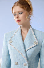 Load image into Gallery viewer, Lapel Rhinestone Pearl Blazer with Flower Patchwork High Waisted Shorts