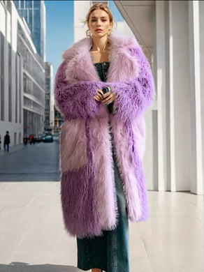 Purple Burst Fluffy Faux Fur Coat