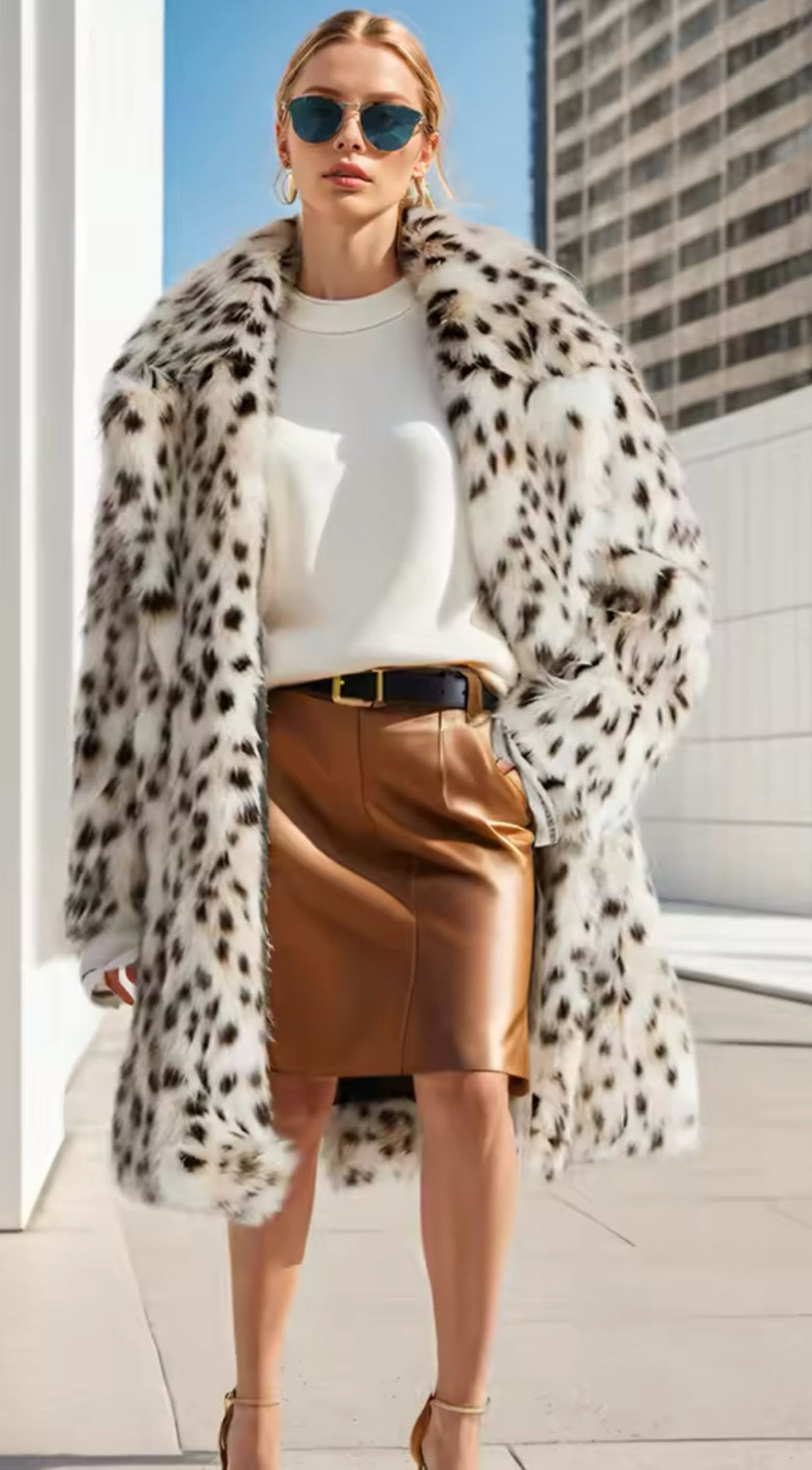 Premium Leopard Print Faux Faux Coat