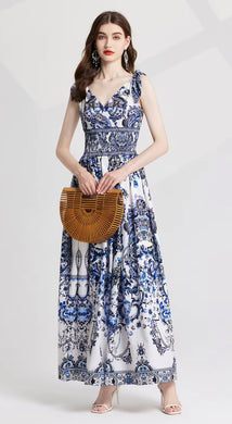 * NEW SS25 Blue Tile Maxi Dress