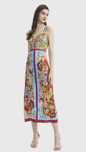 * NEW SS24 All Retro Pattern Spaghetti Strap Midi Dress