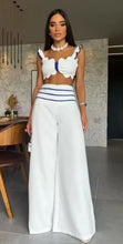 Load image into Gallery viewer, Chic Me white with blue trim trouser set