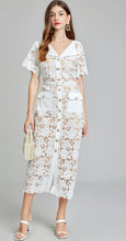 Load image into Gallery viewer, White Luxe and Lace Midi Dress with belt