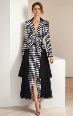 *NEW Checked Tweed Dress with Sequin Spliced Mesh