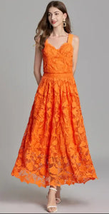 Summer Calling Orange Lace Midi Dress