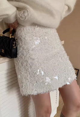 *NEW Winter Wonderland White Sequin Mini Skirt