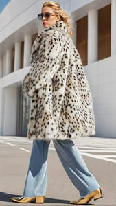 Premium Leopard Print Faux Faux Coat