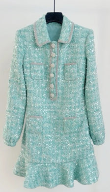 Sparkling Turquoise Tweed Mini Dress