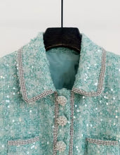 Load image into Gallery viewer, Sparkling Turquoise Tweed Mini Dress