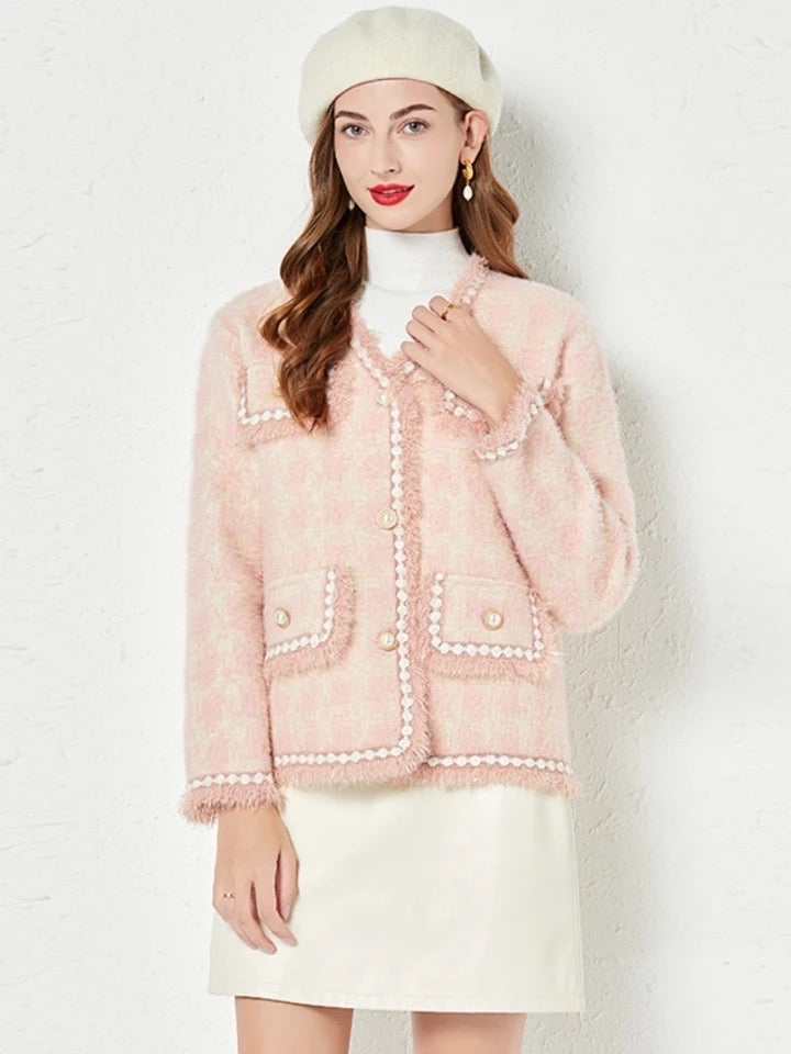 Pinky Wool Cardigan with pearls