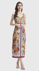 * NEW SS24 All Retro Pattern Spaghetti Strap Midi Dress