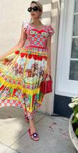 Load image into Gallery viewer, The flutter sleeve horse scene midi dress