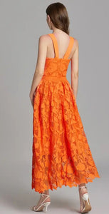 Summer Calling Orange Lace Midi Dress