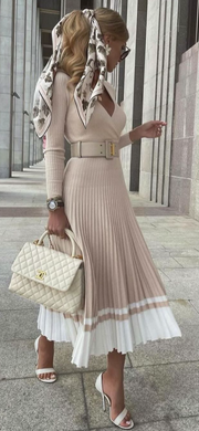 Pleated Knitted Dress - comes in Beige & Black