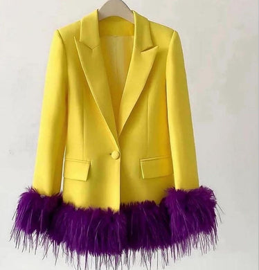 *NEW Yellow Sorbet Blazer Dress with Feather Detailing