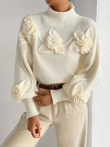 *New Cream Rose Turtleneck Jumper