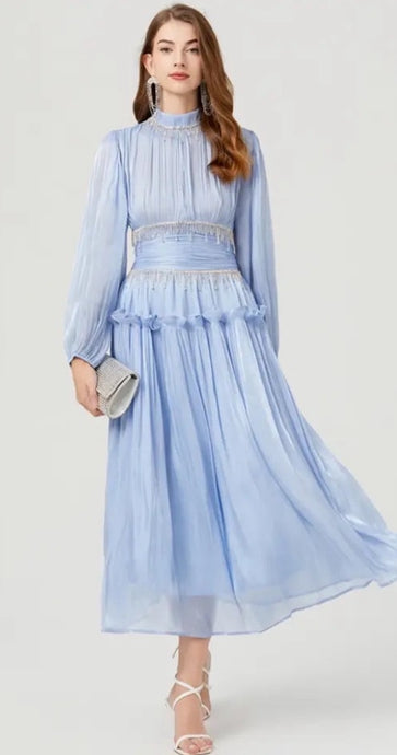 Ooh La La Luxury Diamanté Chain Pleated MIDI Dress - comes in four colourways