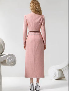 Premium Pink Bow Jacket & High Split Maxi Skirt