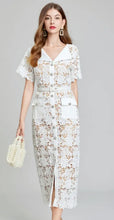 Load image into Gallery viewer, White Luxe and Lace Midi Dress with belt