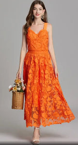 Summer Calling Orange Lace Midi Dress