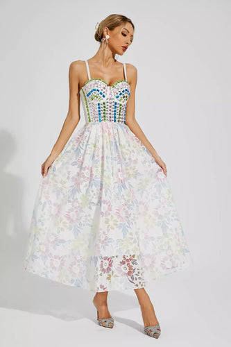 Pretty Princess White Embellished Midi Slip Dress