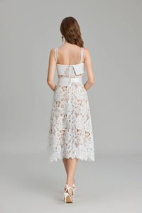 Snow White Lace Flower Embroidery Spaghetti Strap Dress