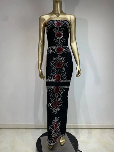 Red Circle Crystal Embellished Bandage Bodycon Maxi Dress