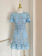 Load image into Gallery viewer, Baby Blue Belted Lacey Peplum Mini Dress