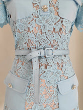 Load image into Gallery viewer, Baby Blue Belted Lacey Peplum Mini Dress