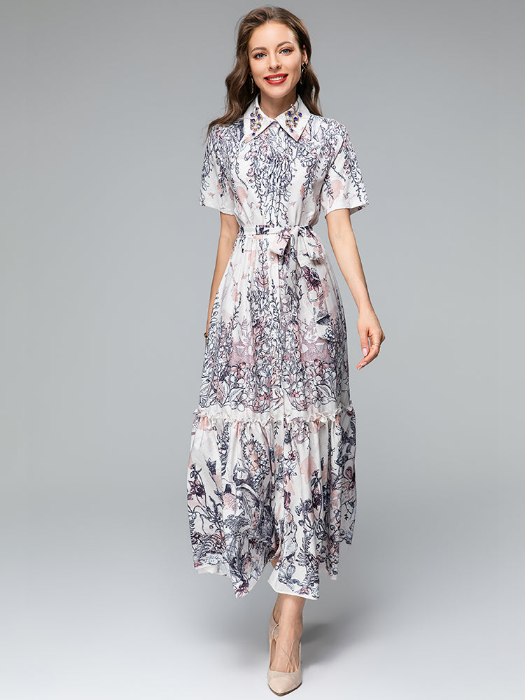 *NEW Elegant Floral Printing Lace-up maxi dress