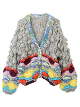 Load image into Gallery viewer, Grey Chunky Color Block Heavy Knit Cardigan