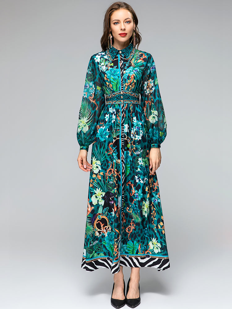 *NEW Zebra & leaves printed Lantern Sleeve maxi dress