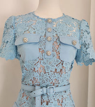 Load image into Gallery viewer, Baby Blue Belted Lacey Peplum Mini Dress