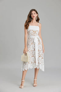 Snow White Lace Flower Embroidery Spaghetti Strap Dress