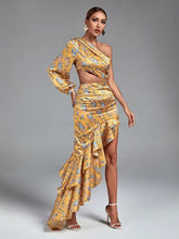 Load image into Gallery viewer, Floral Print Asymmetric Dip Hem Midaxi Dress