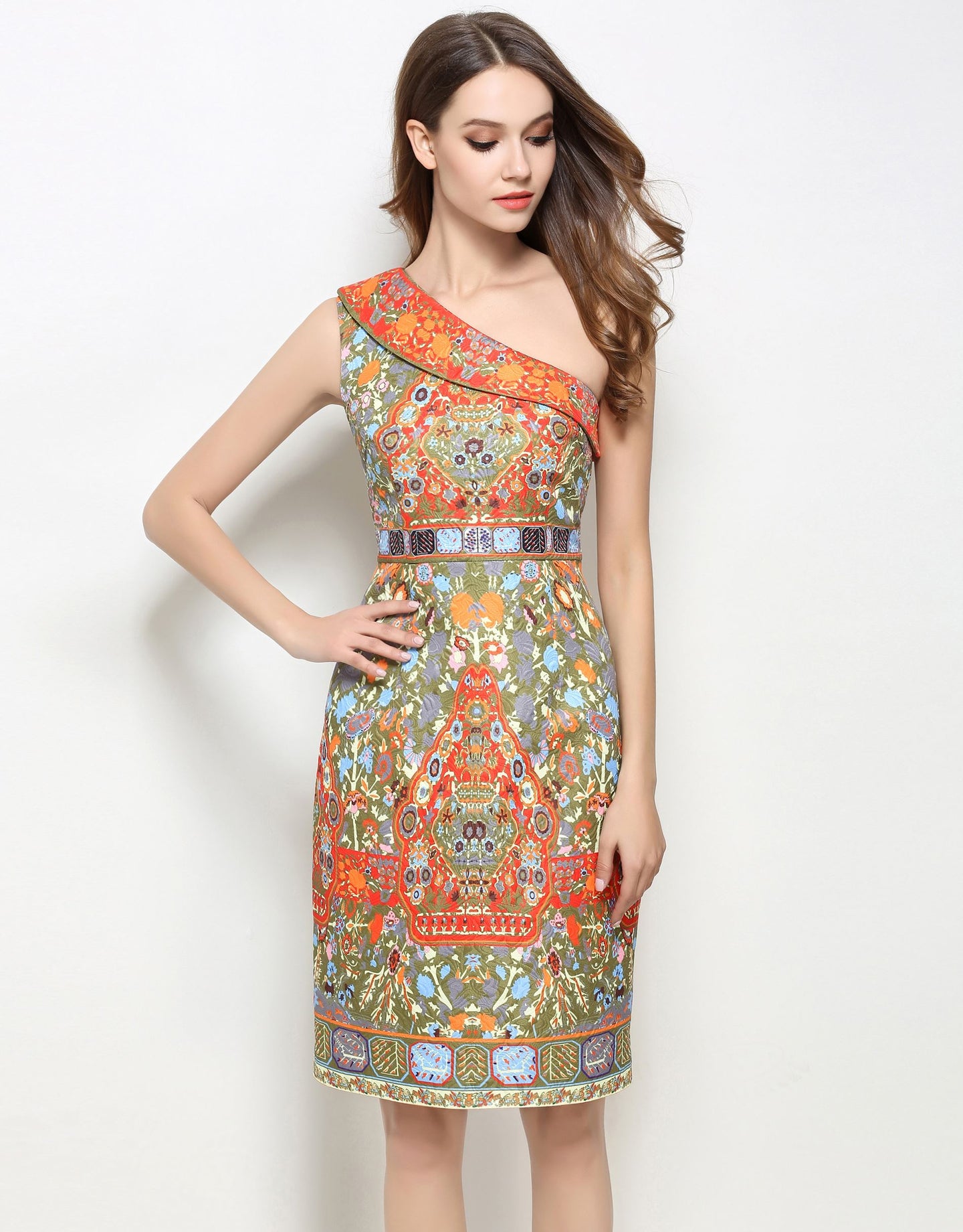 Comino Couture Asymmetric Print Dress