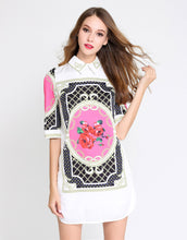 Load image into Gallery viewer, White collared shirt dress with Rose tiles