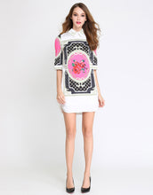 Load image into Gallery viewer, White collared shirt dress with Rose tiles