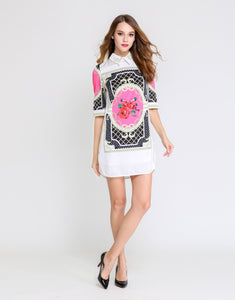 White collared shirt dress with Rose tiles