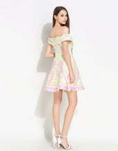 Load image into Gallery viewer, Comino Couture Bardot Yellow &amp; Pink Print Dress