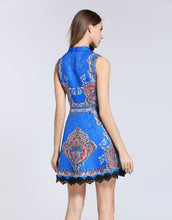 Load image into Gallery viewer, Electric Blue High Neck Skater Vintage Dress