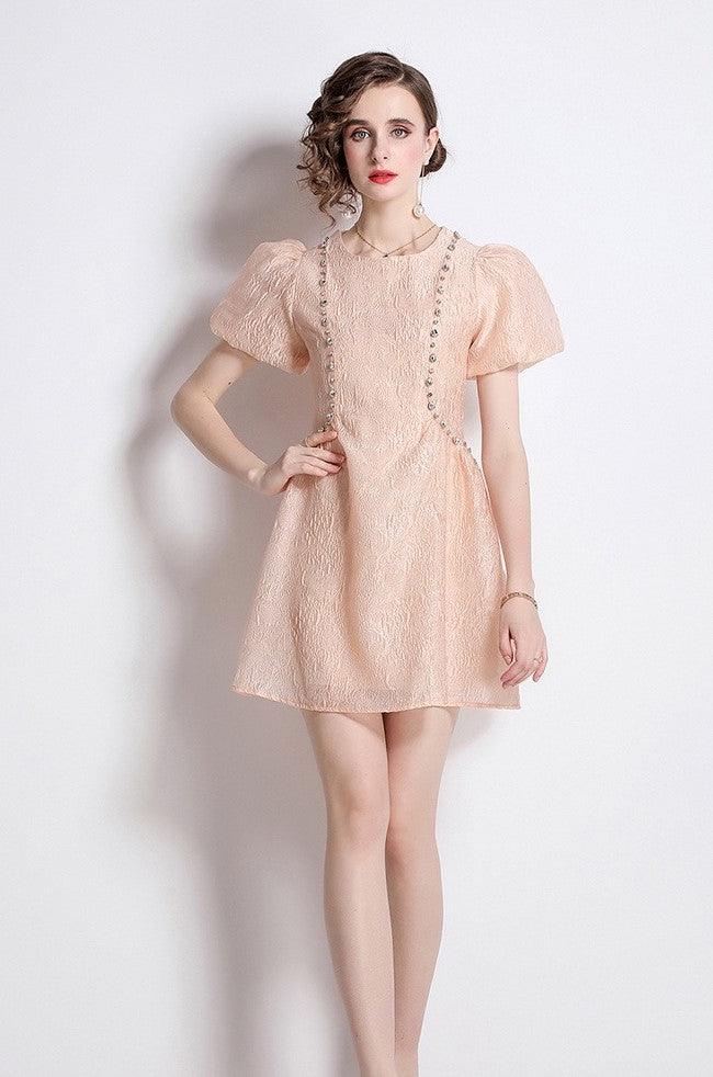 Peachy queen mini dress with embellishments