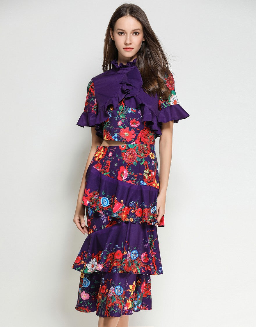 purple dress with floral print sample sale