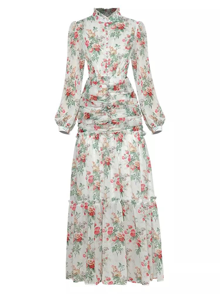 Mini rose flowers maxi dress